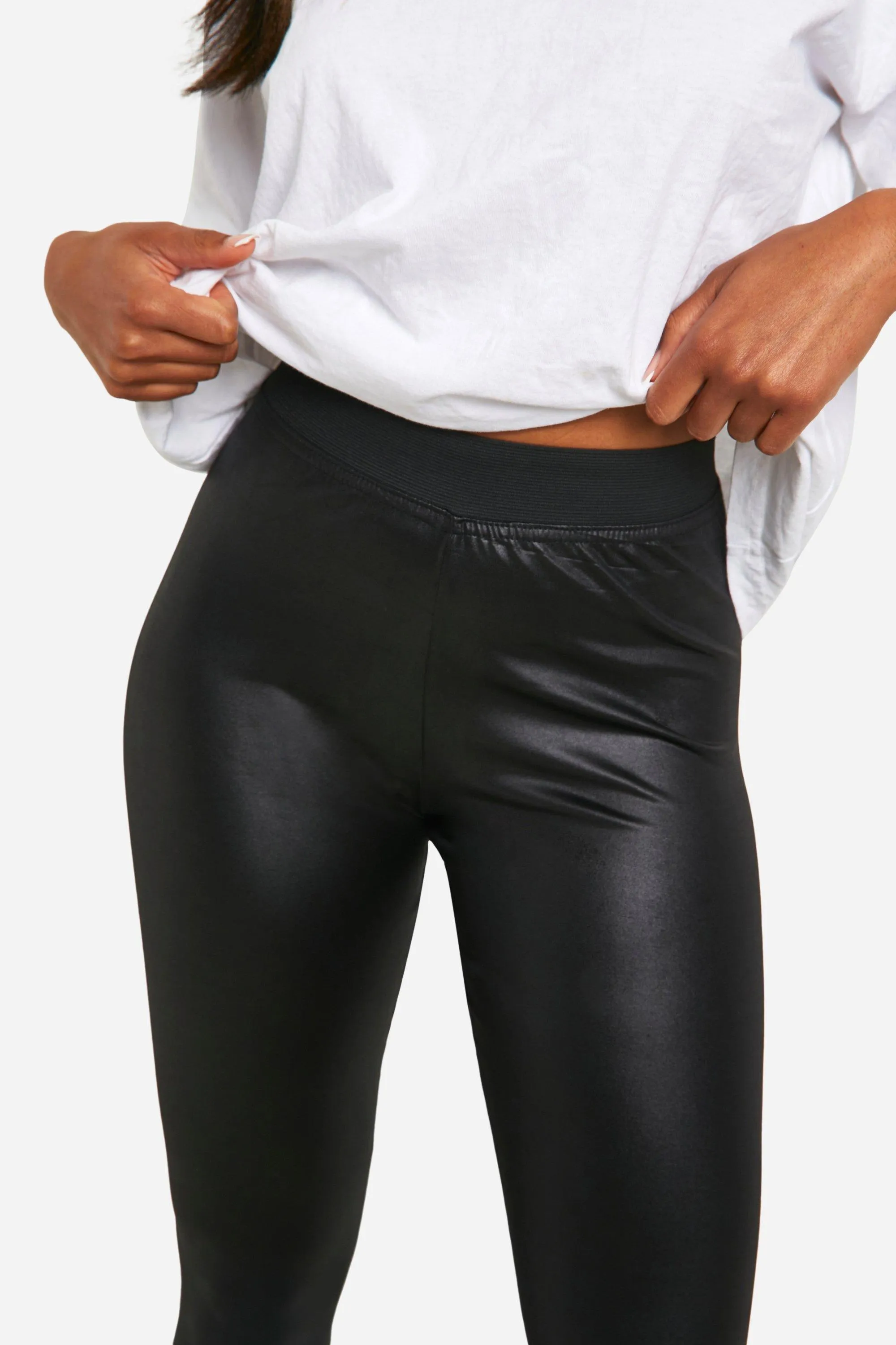 Leggings | Waist Cinching Leather Look Leggings | boohoo