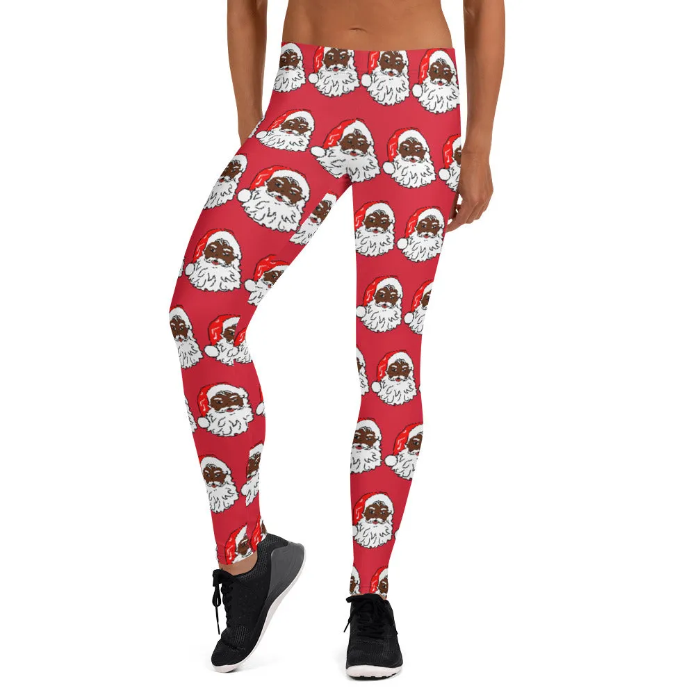 Leggings African American Santa Red