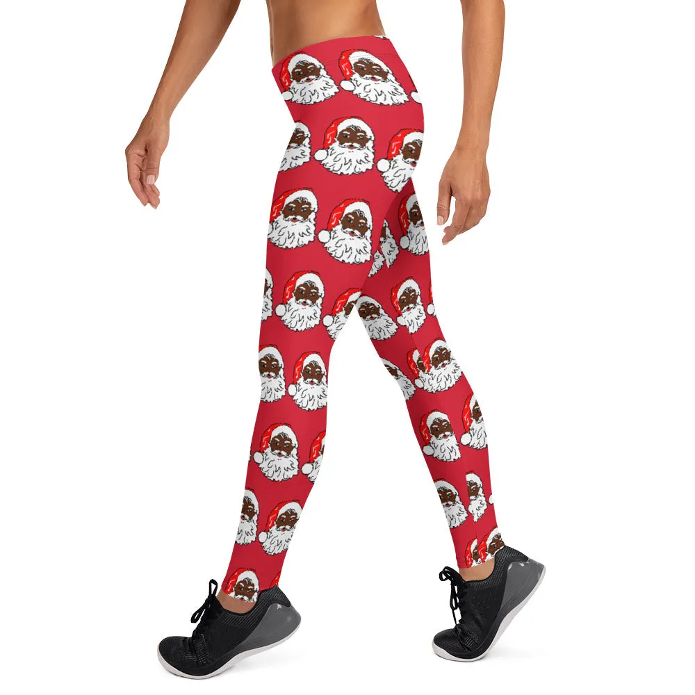 Leggings African American Santa Red