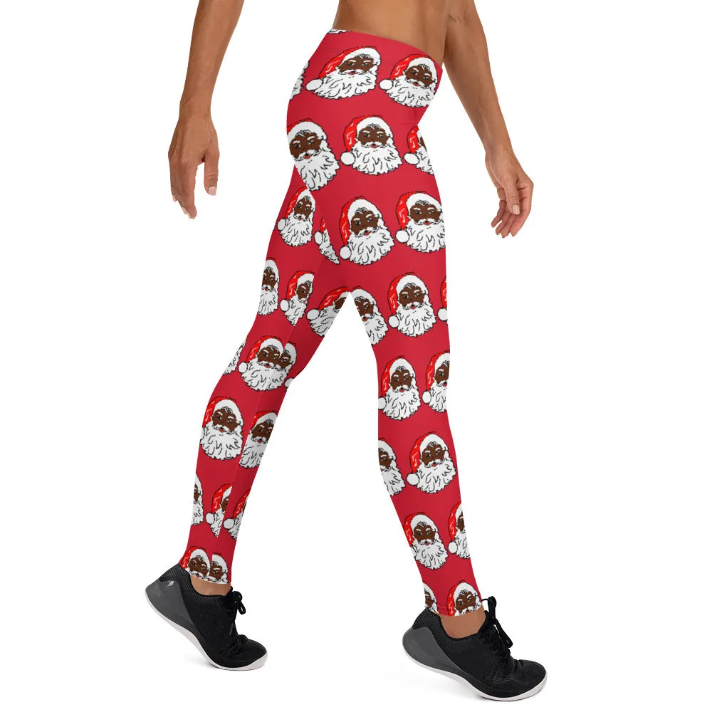 Leggings African American Santa Red