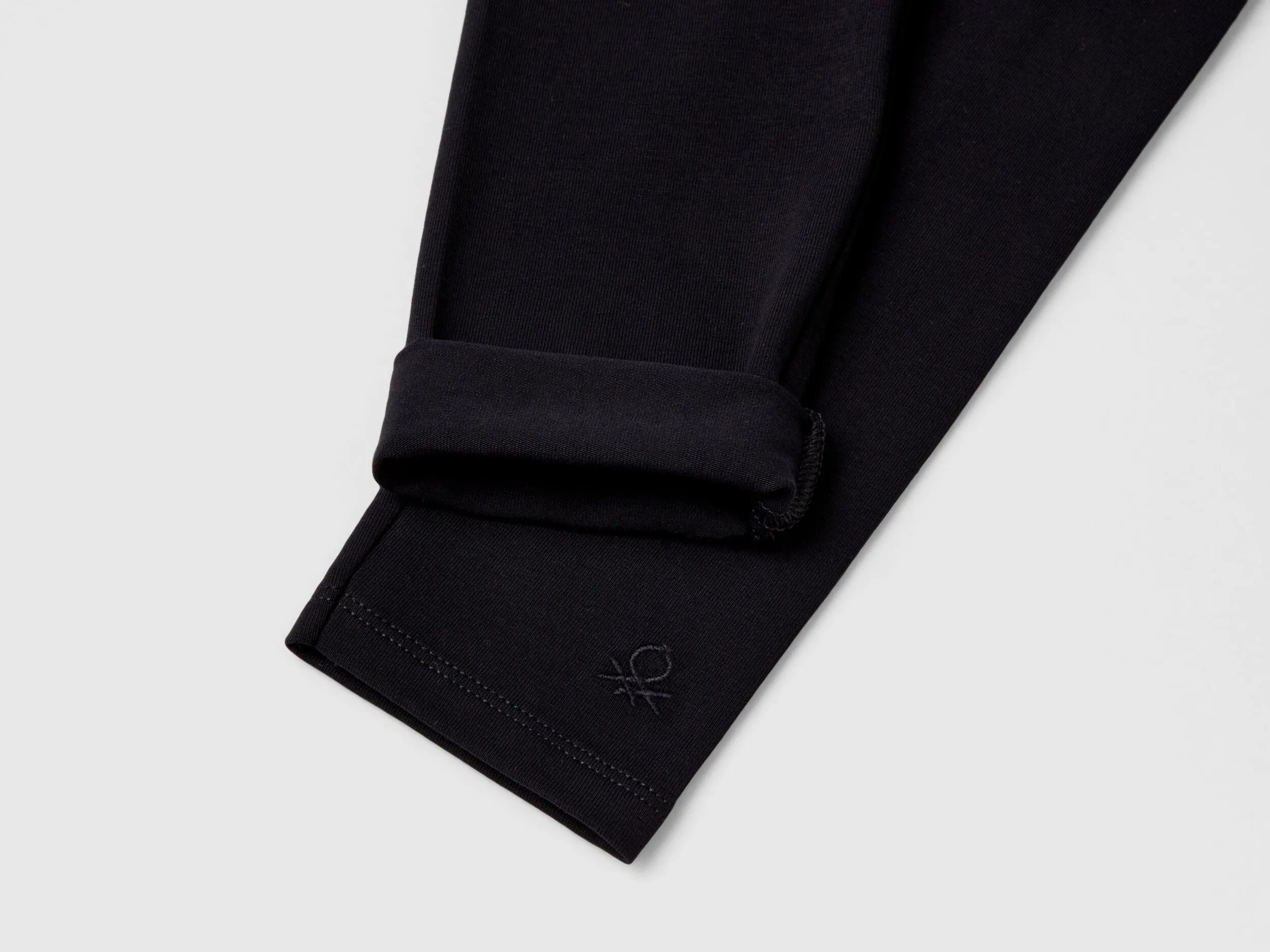 Leggings in stretch cotton with logo - Black | Benetton