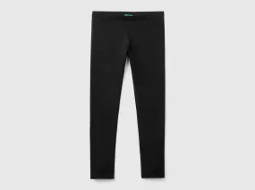 Leggings in stretch cotton with logo - Black | Benetton