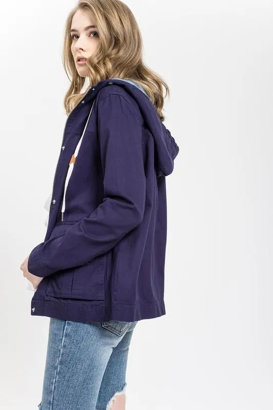 Lightweight Woven Jacket in Navy/Light Denim