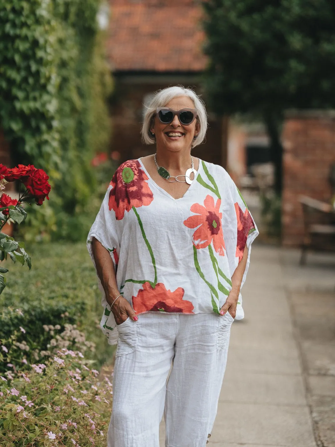 Linen Poppy Print Top Valentina