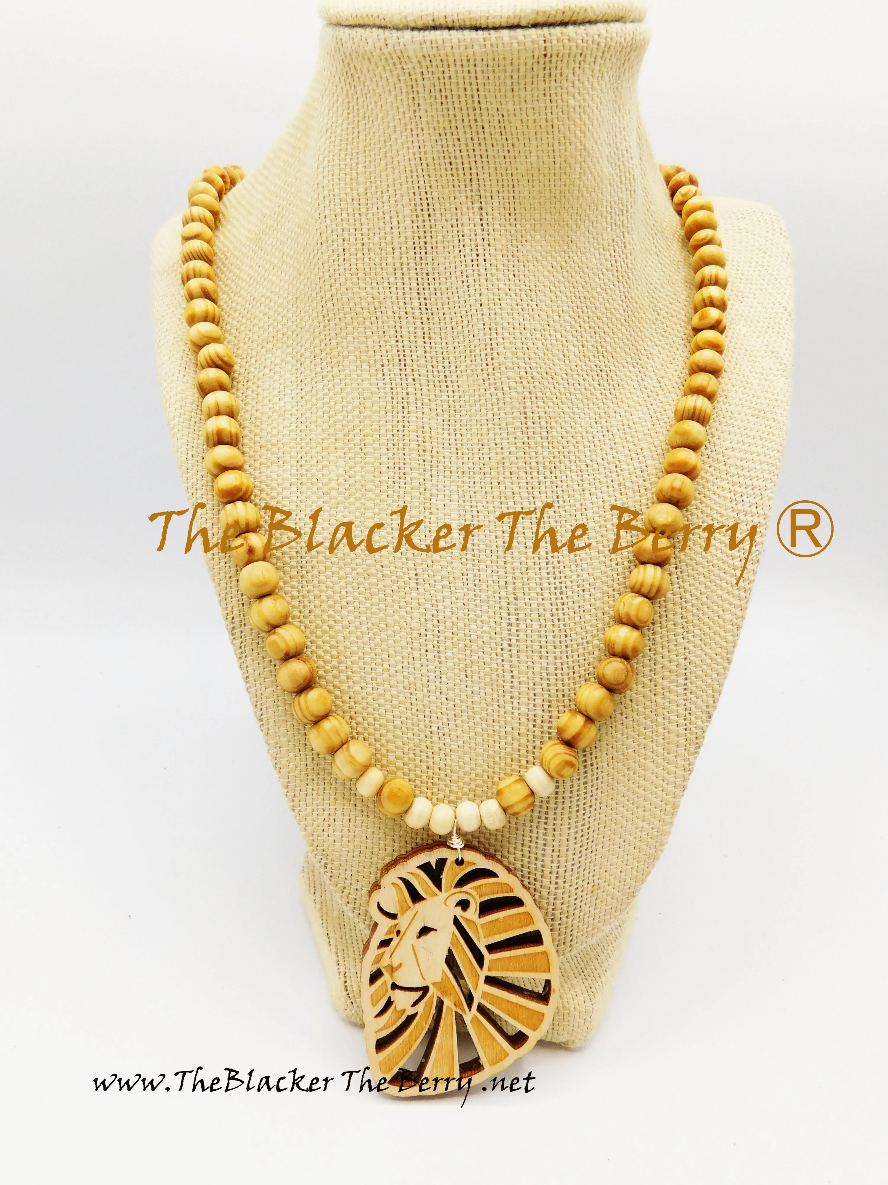 Lion Necklaces Beaded Jewelry Wood Cream Ethnic Men Women SALE