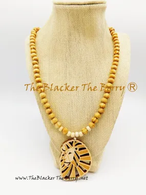 Lion Necklaces Beaded Jewelry Wood Cream Ethnic Men Women SALE