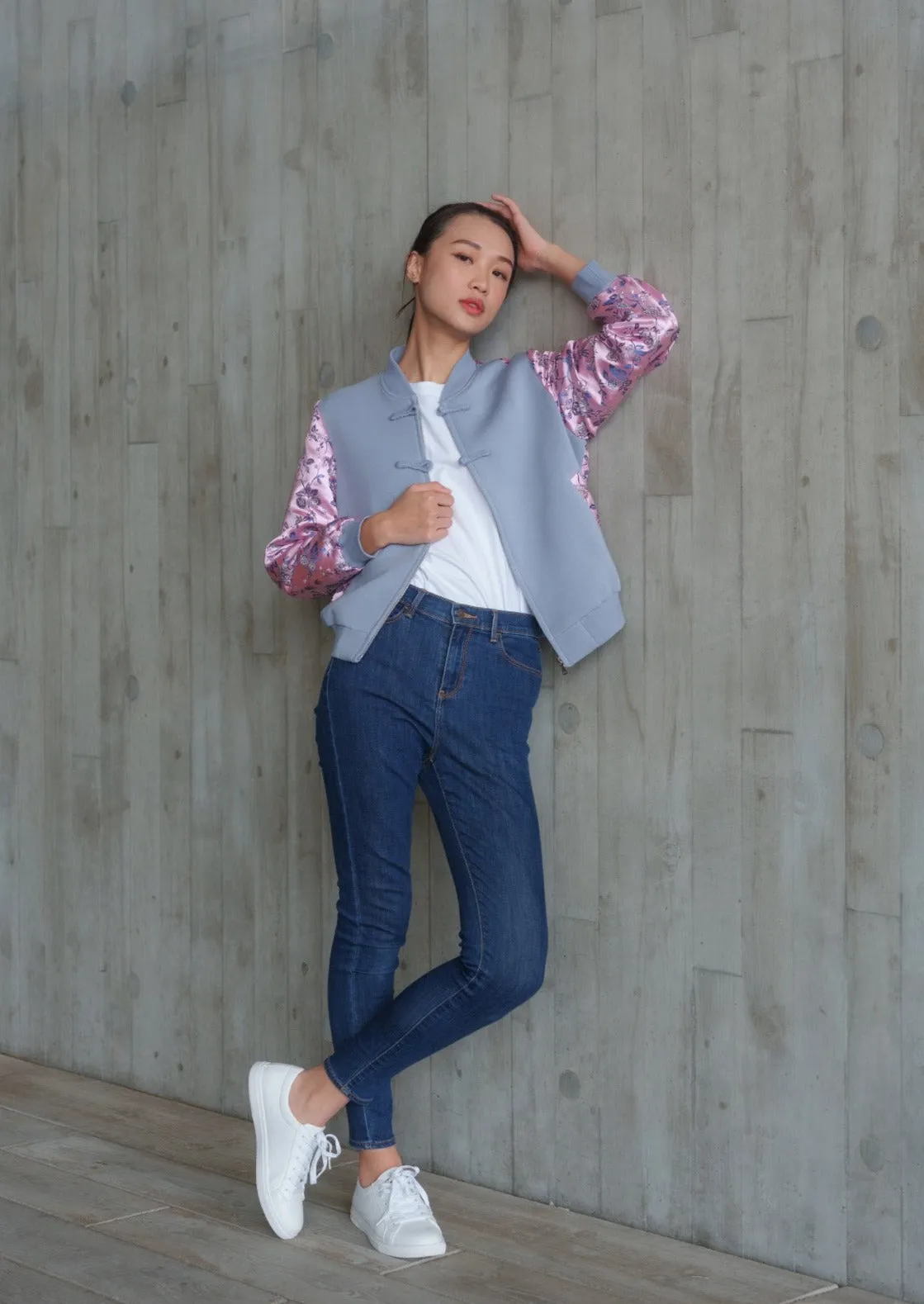 Love In Mist Bomber Jacket (Grey/ Multi Pink)