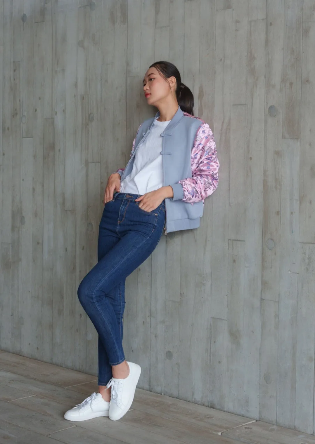 Love In Mist Bomber Jacket (Grey/ Multi Pink)