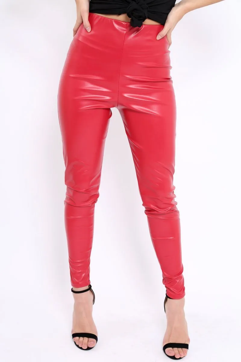 Matte Red PU Leggings - Rio