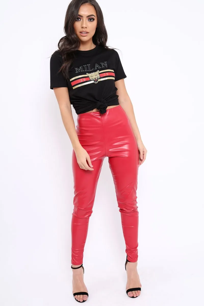 Matte Red PU Leggings - Rio