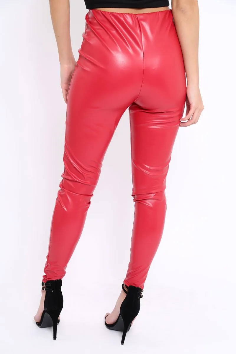 Matte Red PU Leggings - Rio