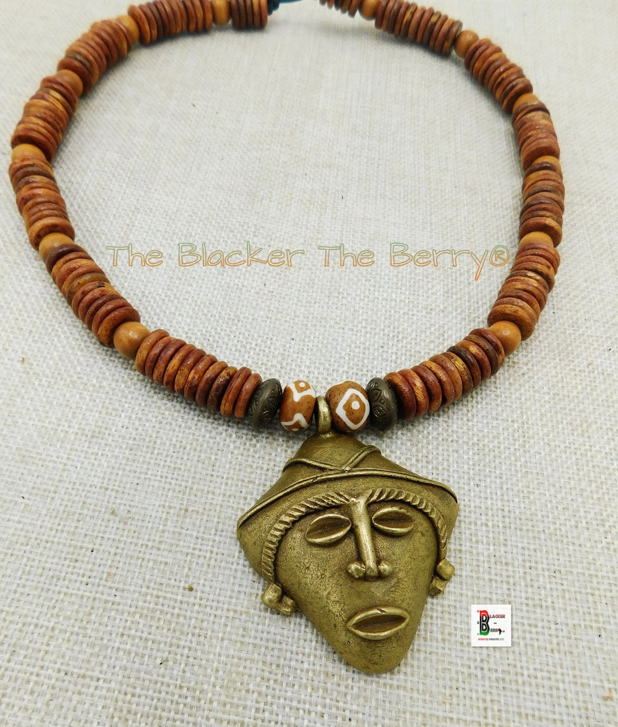 Men Necklace African Jewelry Beaded Mask Ethnic Handmade Black Owned