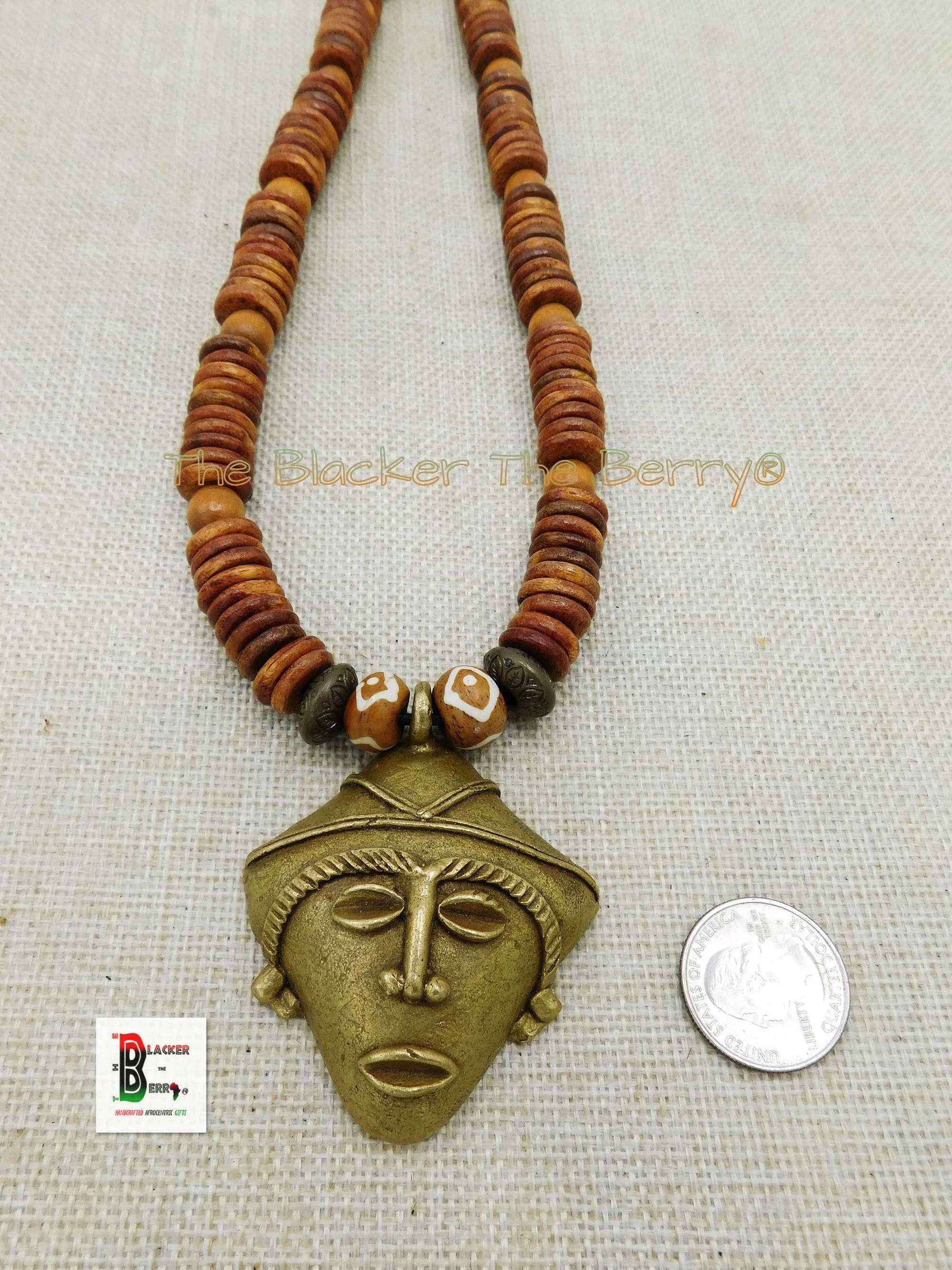 Men Necklace African Jewelry Beaded Mask Ethnic Handmade Black Owned