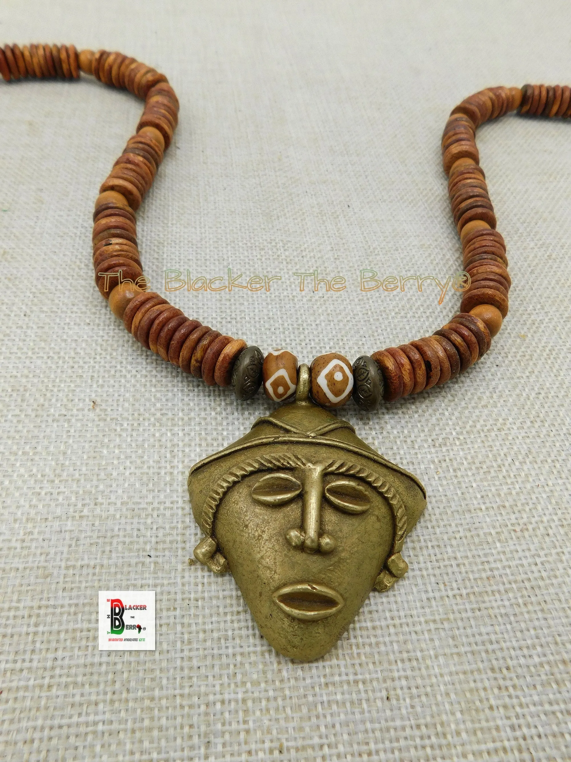 Men Necklace African Jewelry Beaded Mask Ethnic Handmade Black Owned