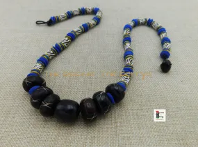 Men Necklaces African Beaded Jewelry Blue Brown Long