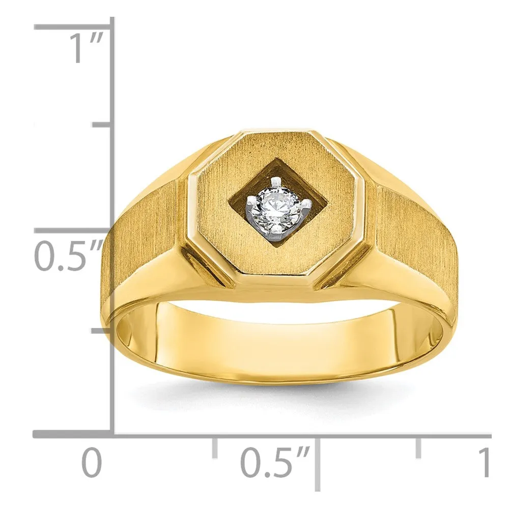 Men's 10.5mm 14K Yellow Gold 1/10 Ct Diamond Tapered Signet Ring