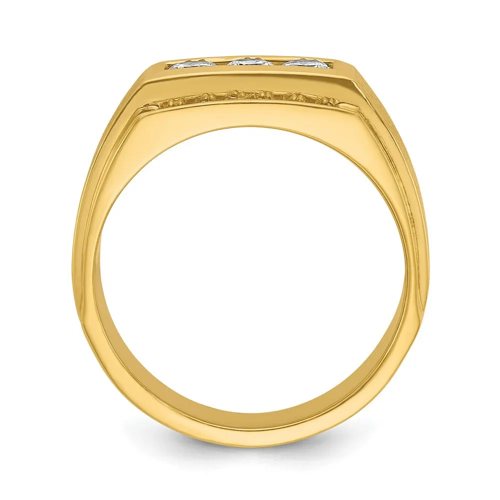 Men's 10mm 14K Yellow Gold 3-Row 3/4 Ctw Diamond Tapered Band