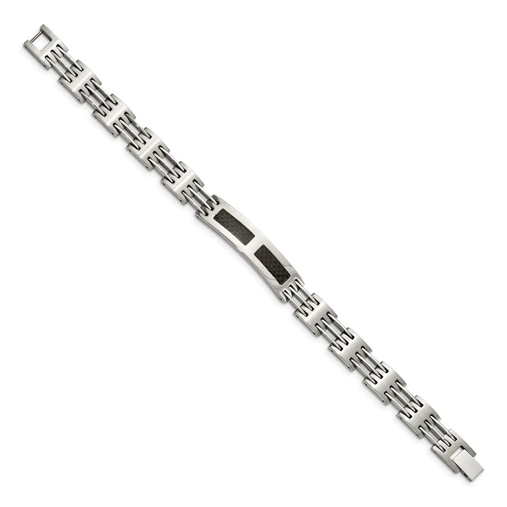 Men's 10mm Stainless Steel & Carbon Fiber I.D. Bracelet, 8.5 Inch