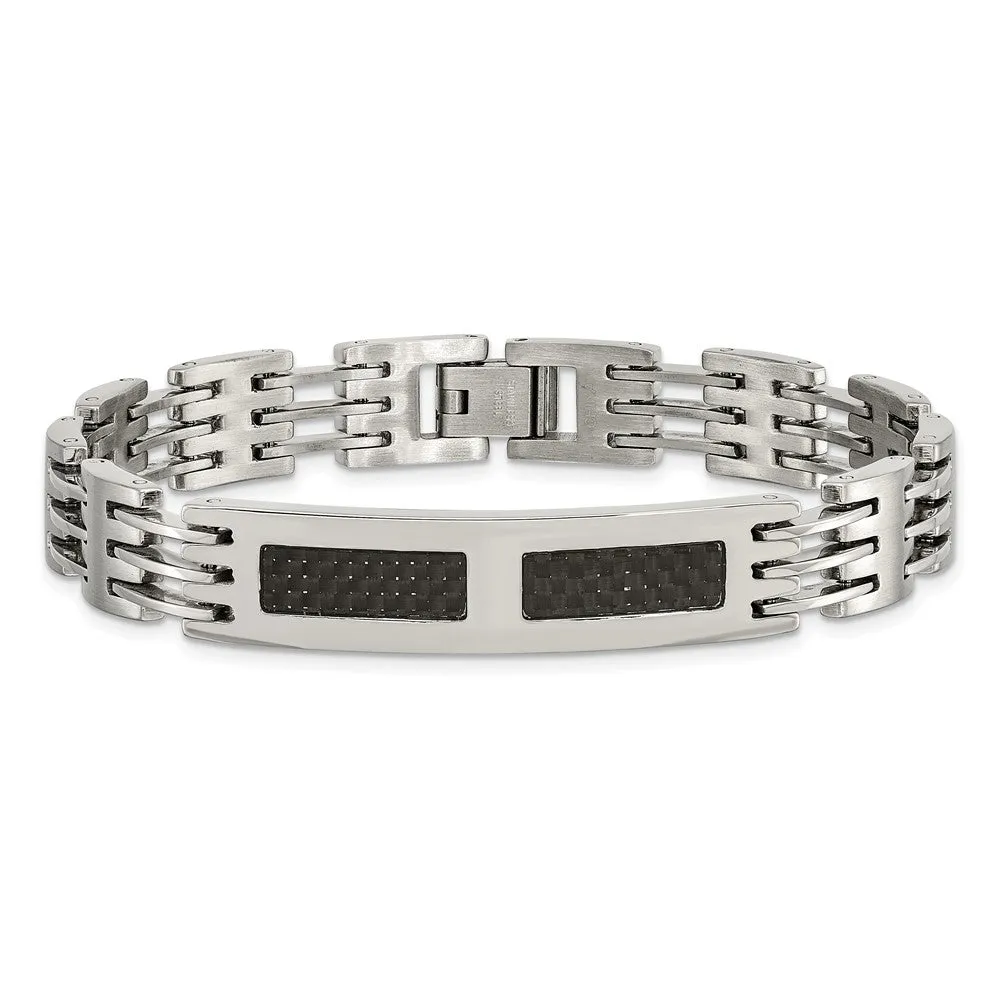 Men's 10mm Stainless Steel & Carbon Fiber I.D. Bracelet, 8.5 Inch