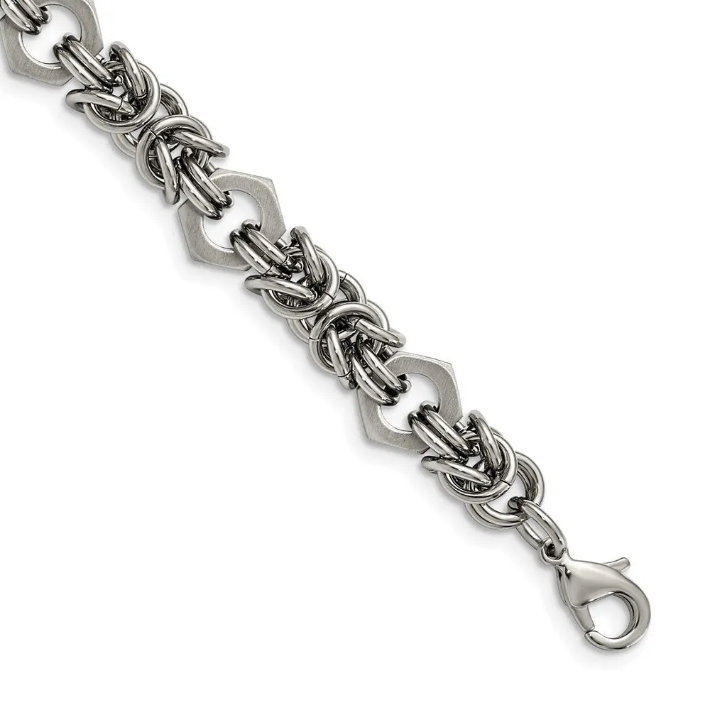 Men's 10mm Stainless Steel Fancy Byzantine Chain Bracelet, 8.25 Inch