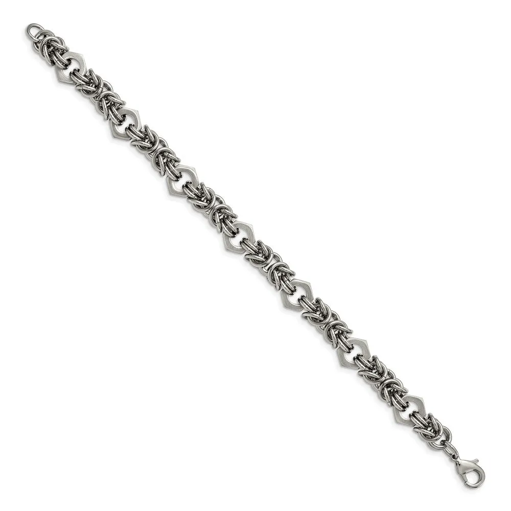 Men's 10mm Stainless Steel Fancy Byzantine Chain Bracelet, 8.25 Inch