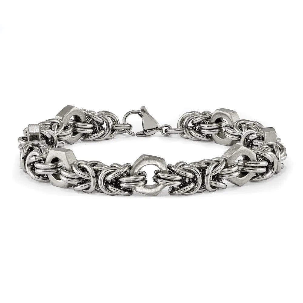 Men's 10mm Stainless Steel Fancy Byzantine Chain Bracelet, 8.25 Inch