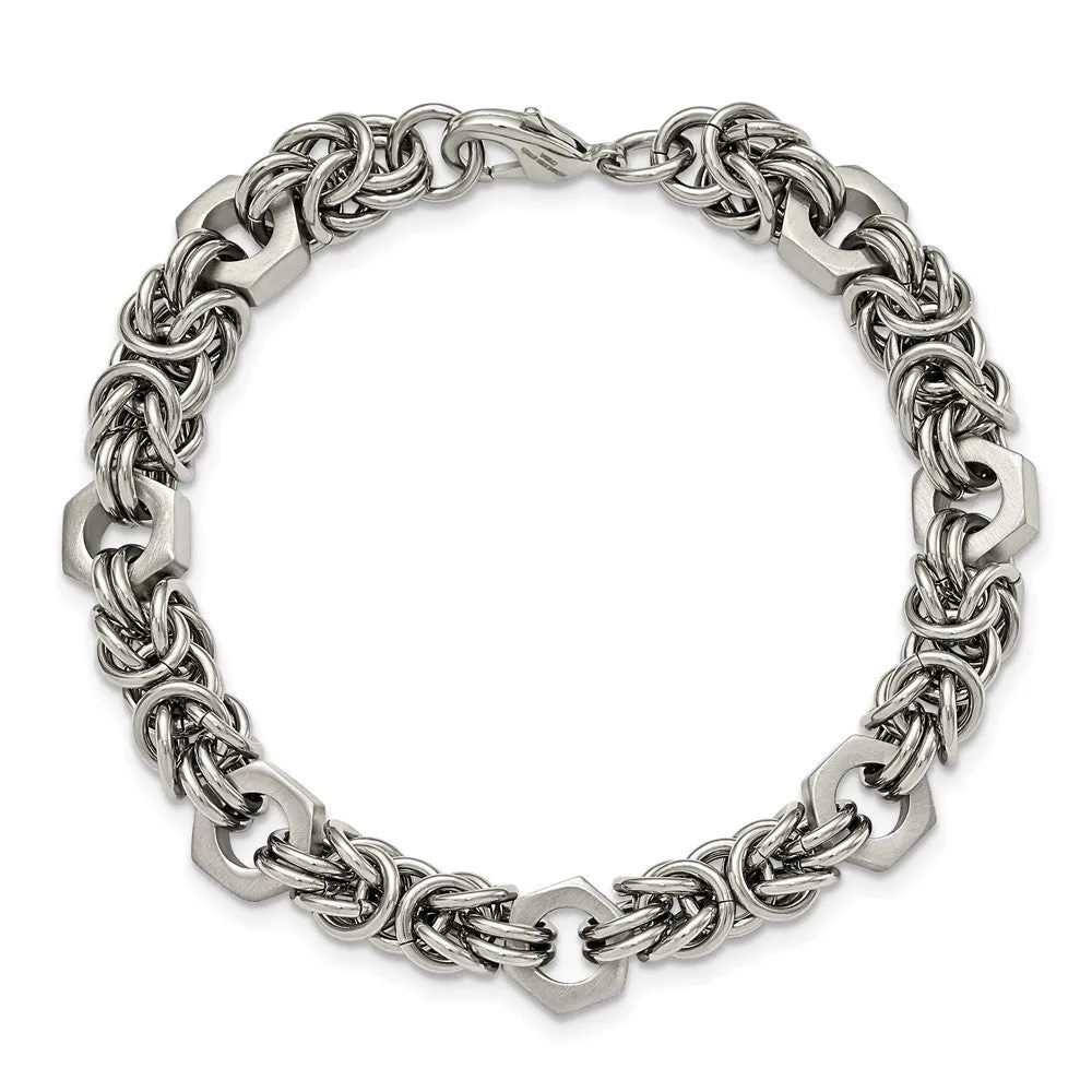 Men's 10mm Stainless Steel Fancy Byzantine Chain Bracelet, 8.25 Inch