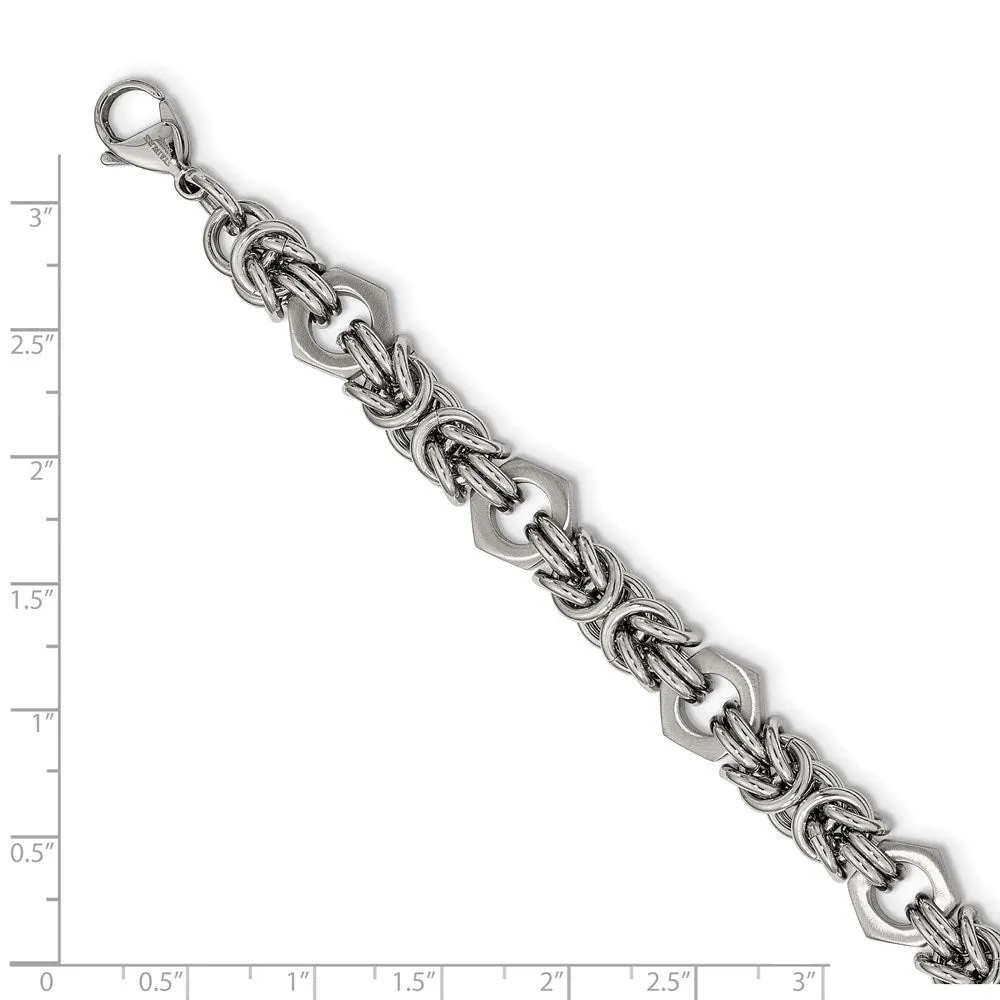 Men's 10mm Stainless Steel Fancy Byzantine Chain Bracelet, 8.25 Inch