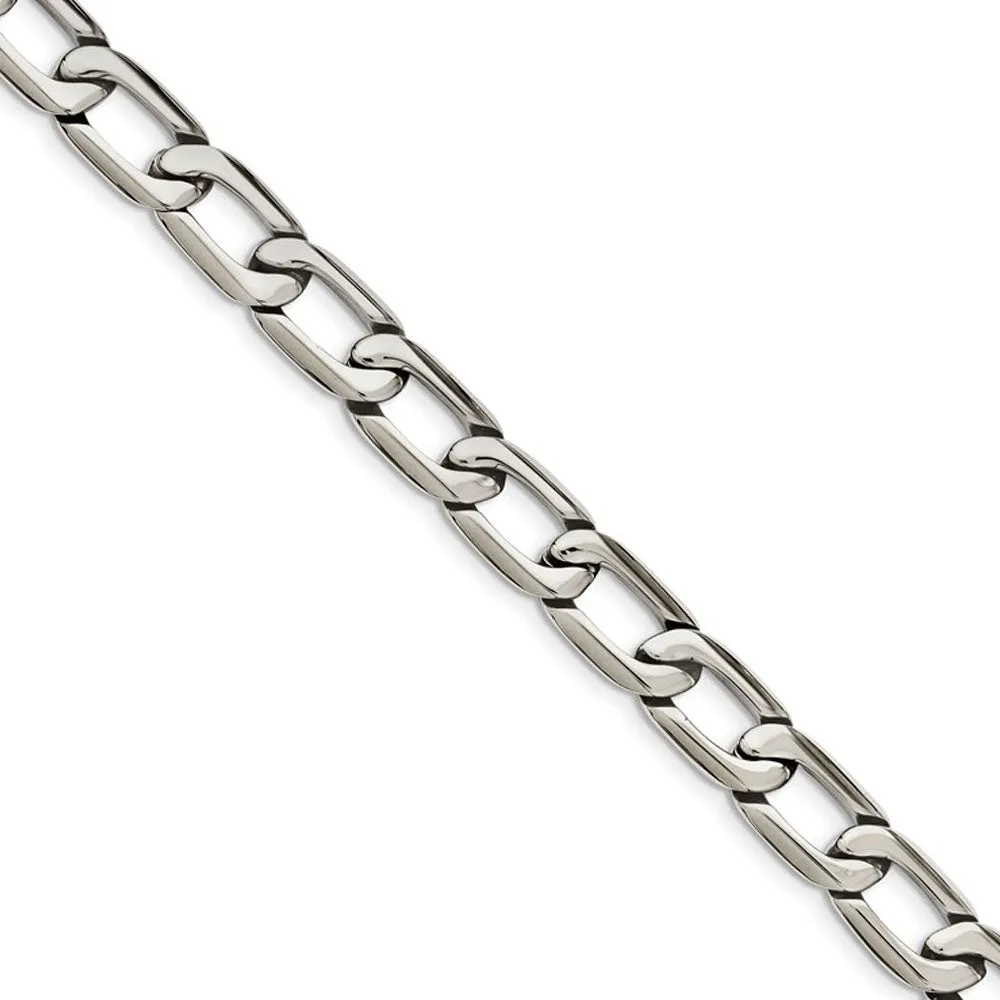 Men's 11mm Stainless Steel Open Oval Curb Chain Necklace, 24 Inch