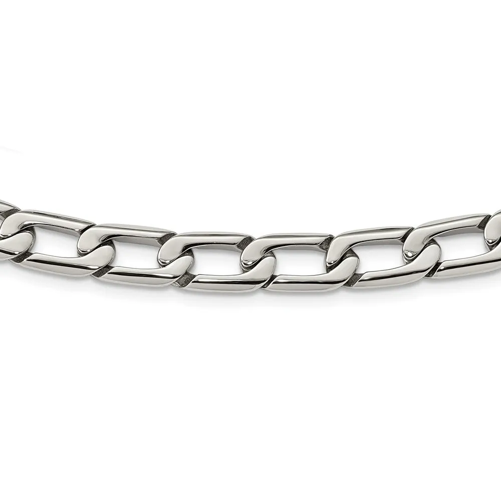 Men's 11mm Stainless Steel Open Oval Curb Chain Necklace, 24 Inch