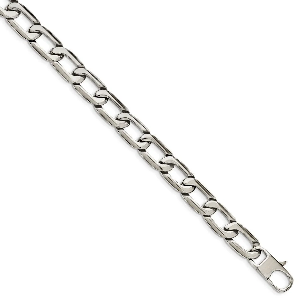 Men's 11mm Stainless Steel Open Oval Curb Chain Necklace, 24 Inch