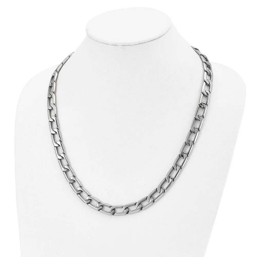 Men's 11mm Stainless Steel Open Oval Curb Chain Necklace, 24 Inch