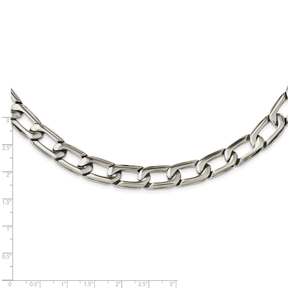 Men's 11mm Stainless Steel Open Oval Curb Chain Necklace, 24 Inch