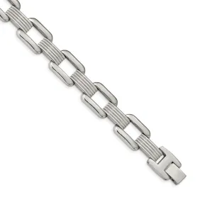 Men's 14mm Stainless Steel Open and Grooved Link Bracelet, 8.5 Inch