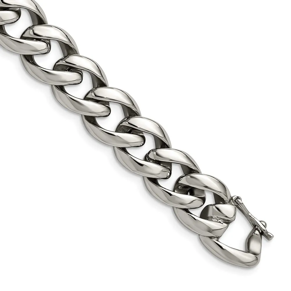 Men's 14mm Stainless Steel Polished Curb Chain Bracelet, 8.25 Inch