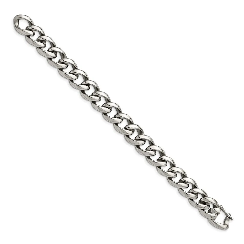 Men's 14mm Stainless Steel Polished Curb Chain Bracelet, 8.25 Inch