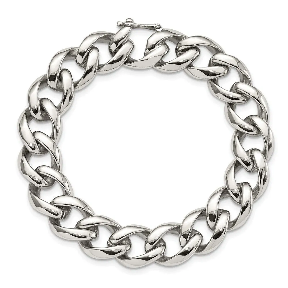 Men's 14mm Stainless Steel Polished Curb Chain Bracelet, 8.25 Inch