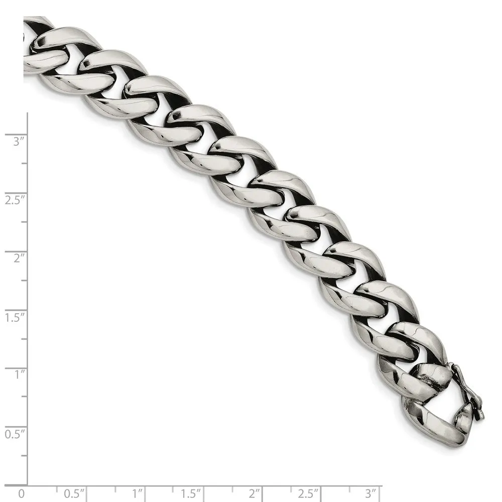 Men's 14mm Stainless Steel Polished Curb Chain Bracelet, 8.25 Inch