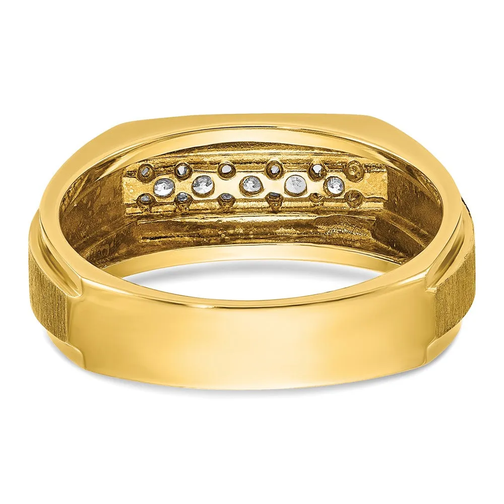 Men's 8mm 14K Yellow Gold 5-Stone 1/4 Ctw Diamond Tapered Band