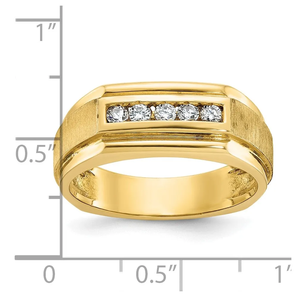 Men's 8mm 14K Yellow Gold 5-Stone 1/4 Ctw Diamond Tapered Band