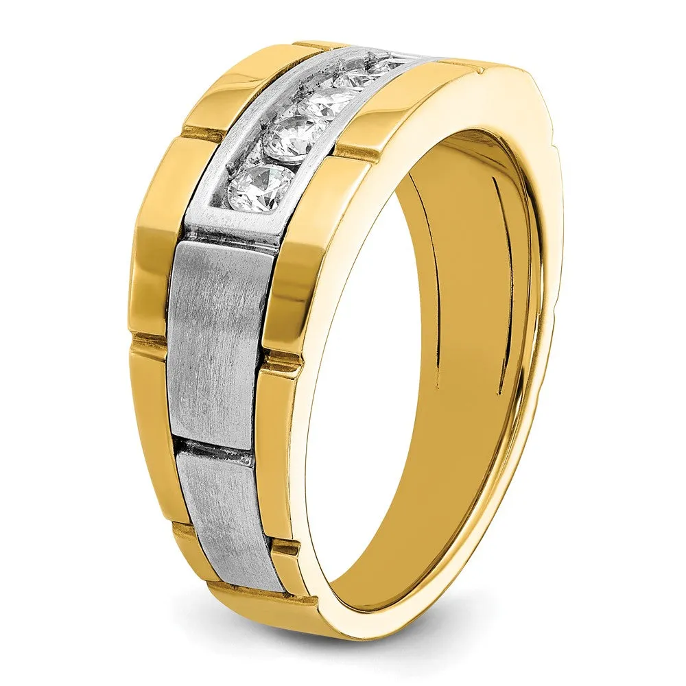 Men's 9.8mm 14K Two Tone Gold 5-Stone 1/2 Ctw Diamond Tapered Band