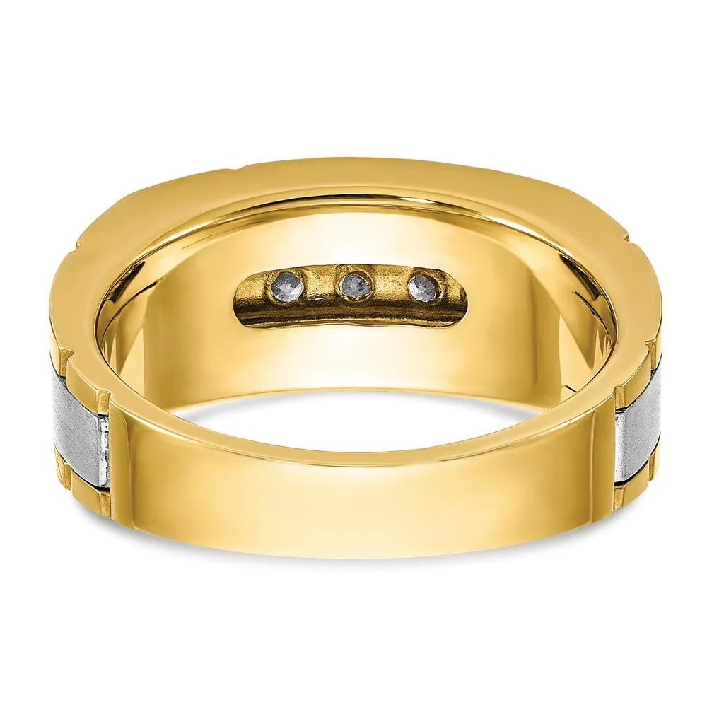 Men's 9.8mm 14K Two Tone Gold 5-Stone 1/2 Ctw Diamond Tapered Band