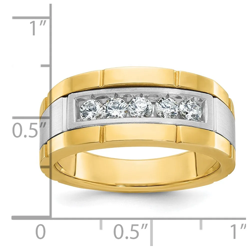 Men's 9.8mm 14K Two Tone Gold 5-Stone 1/2 Ctw Diamond Tapered Band