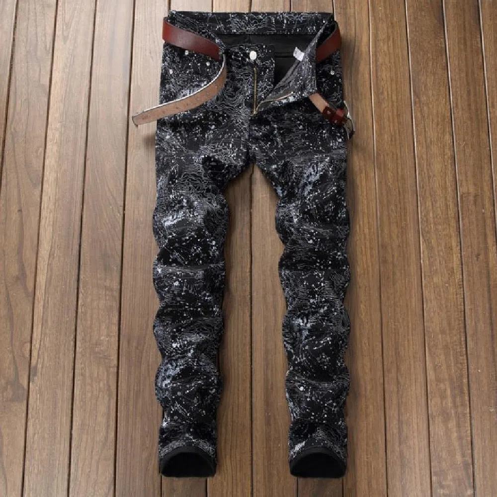 Men's American Style Patchwork Slim Distressed Mid Waist Trousers