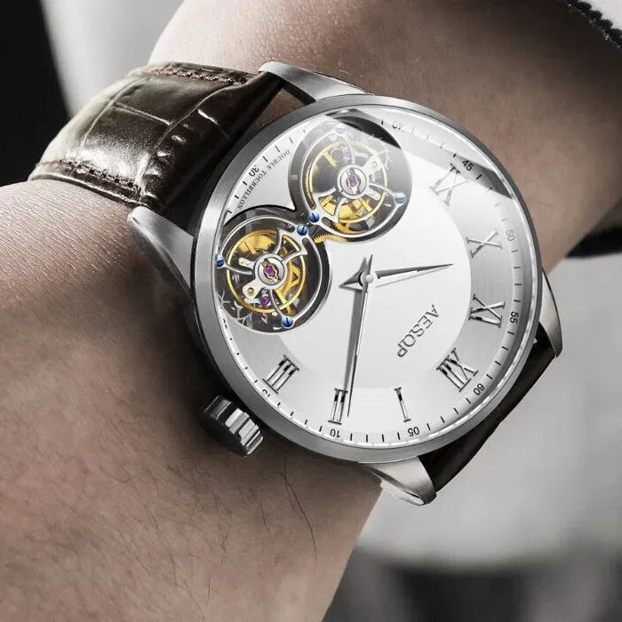 Men's Limited Edition Double Tourbillon Skeleton Mechanical Wristwatch