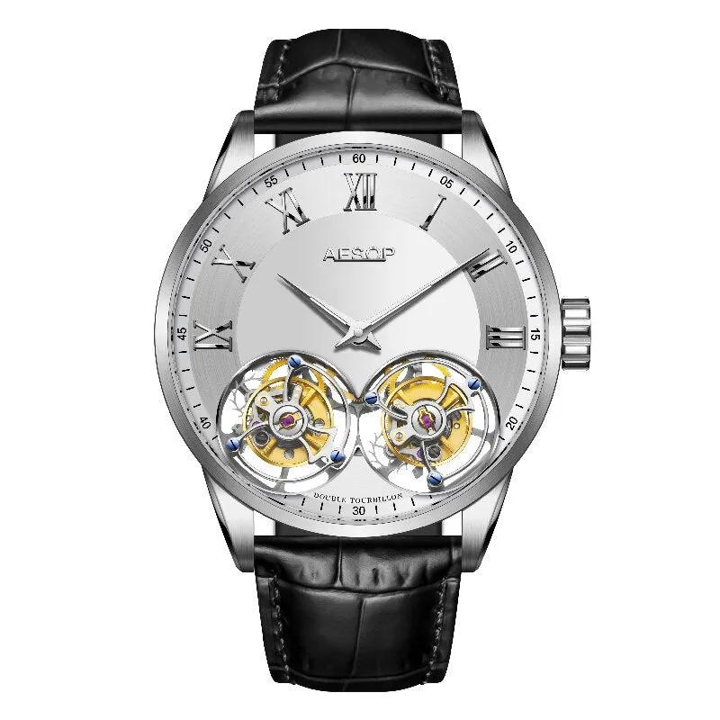 Men's Limited Edition Double Tourbillon Skeleton Mechanical Wristwatch