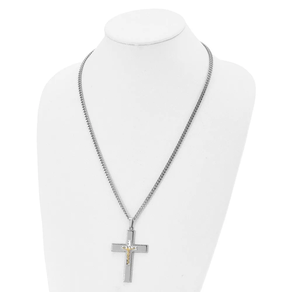 Men's Stainless Steel & Gold Tone XL Crucifix Necklace, 24 Inch