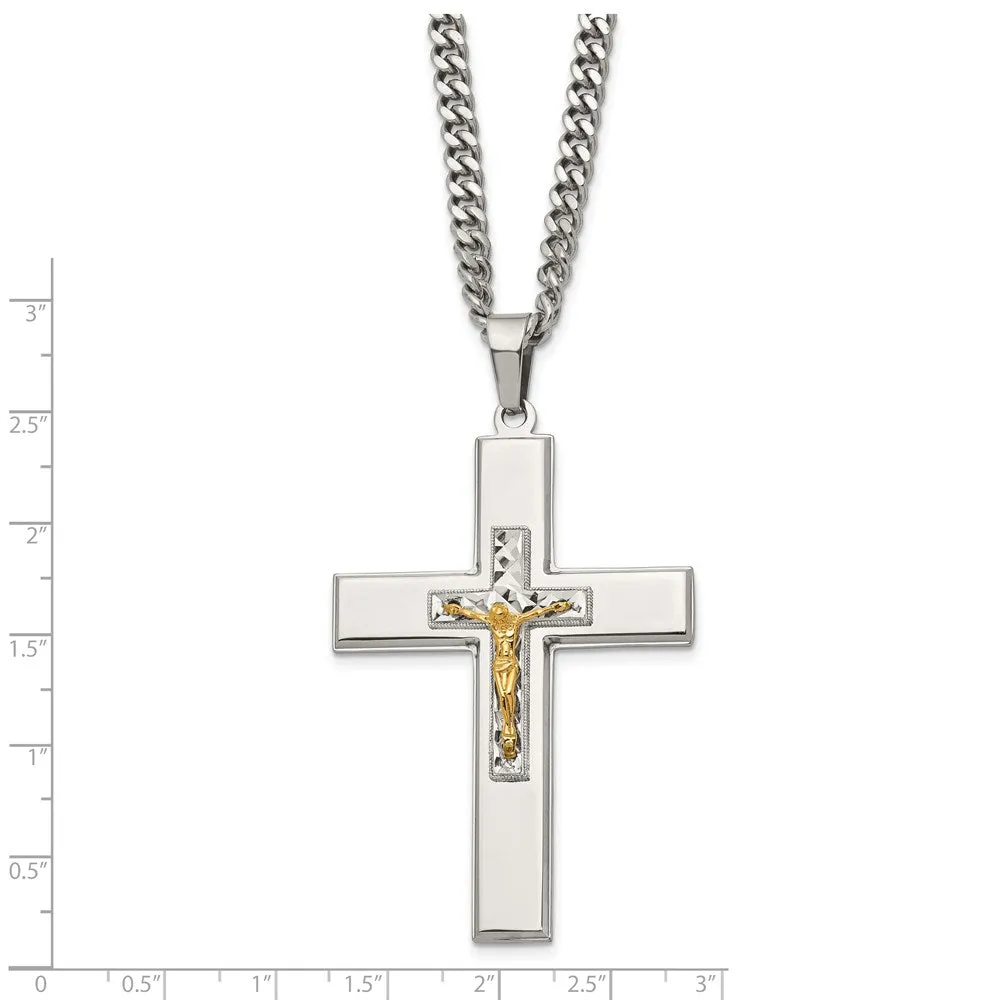 Men's Stainless Steel & Gold Tone XL Crucifix Necklace, 24 Inch