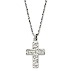 Men's Stainless Steel Brushed Textured Cross Necklace, 24 Inch