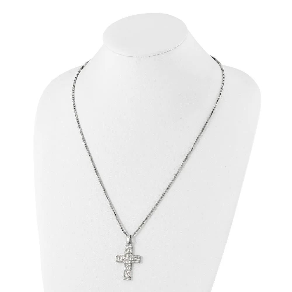 Men's Stainless Steel Brushed Textured Cross Necklace, 24 Inch